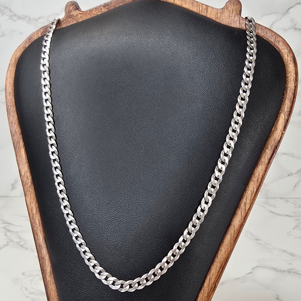 Italy 925 Sterling Silver Diamond Cut Curb Link Chain Necklace 18in 9g